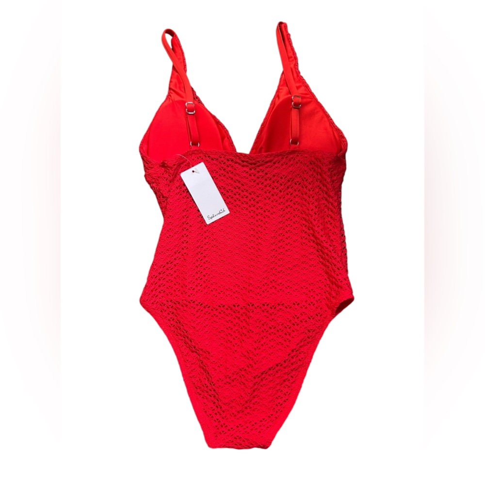 SPLENDID V front crochet one piece swimsuit size Small style SP62814M NWT - Picture 2 of 7